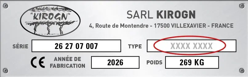 Emplacement du numéro de type sur la plaque constructeur Kirogn Vignes